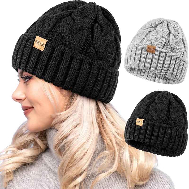 PIOZAED Womens Winter Knitted Beanie Hat Knit Warm Skull Cap Skull Cap Beanie for Women 2 Packs - Image 1